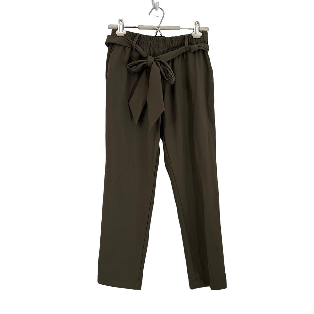 Paire Los Angeles Olive Green Waist Tie Satin Pipe Trim Pull On Trouser Pants M